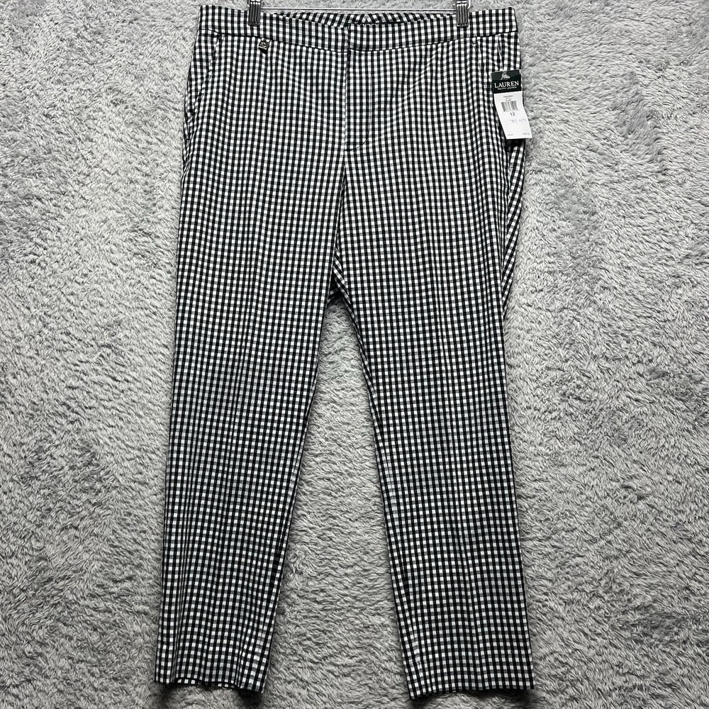 Lauren Ralph Lauren Pants‎ Womens 12 Black White Gingham Check Crop Trousers